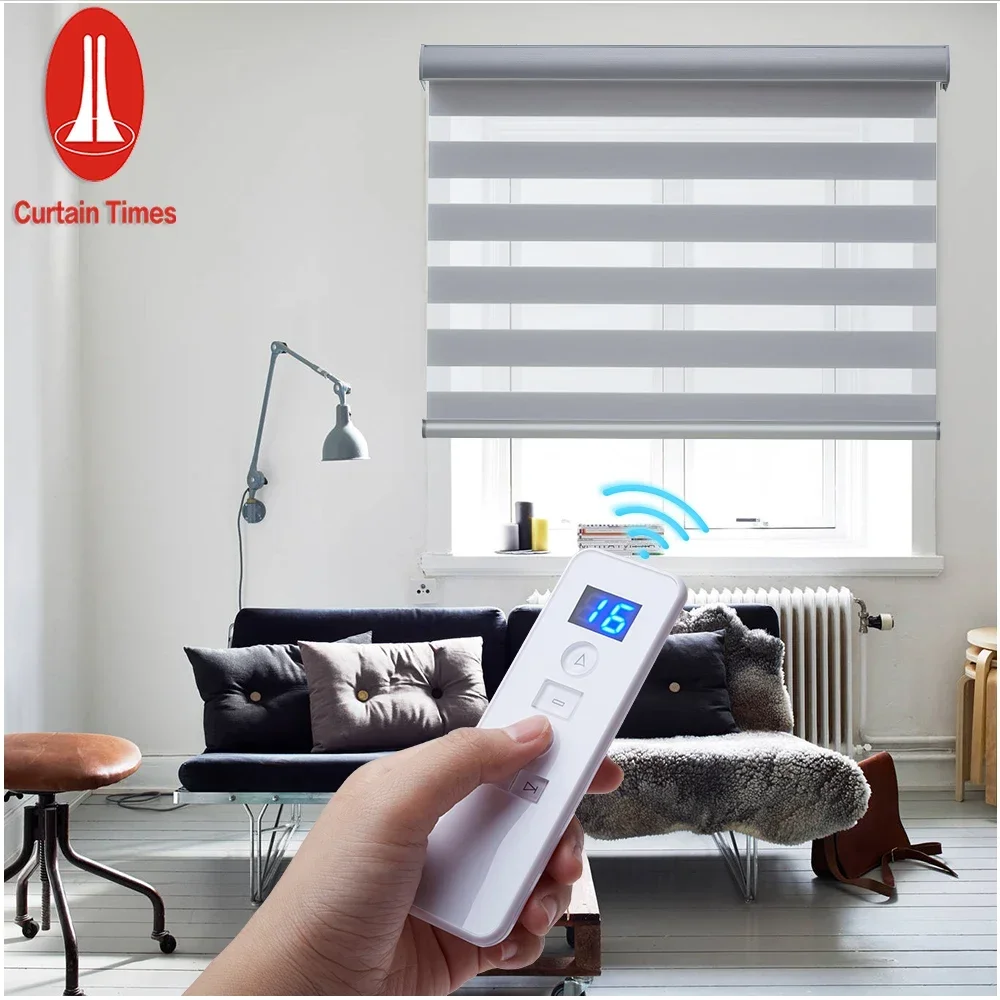 Motorized electric wifi app control google alexa motor shutter blackout zebra roller blinds