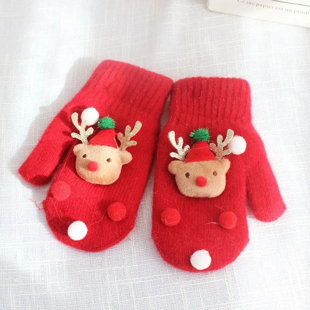 Weihnachten Kleinkind Baby Winter Handschuh Kinder Thermische Cartoon Deer Samt Gestrickte Fäustlinge Neugeborenen Jungen Mädchen Kinder Outdoor Handschuhe