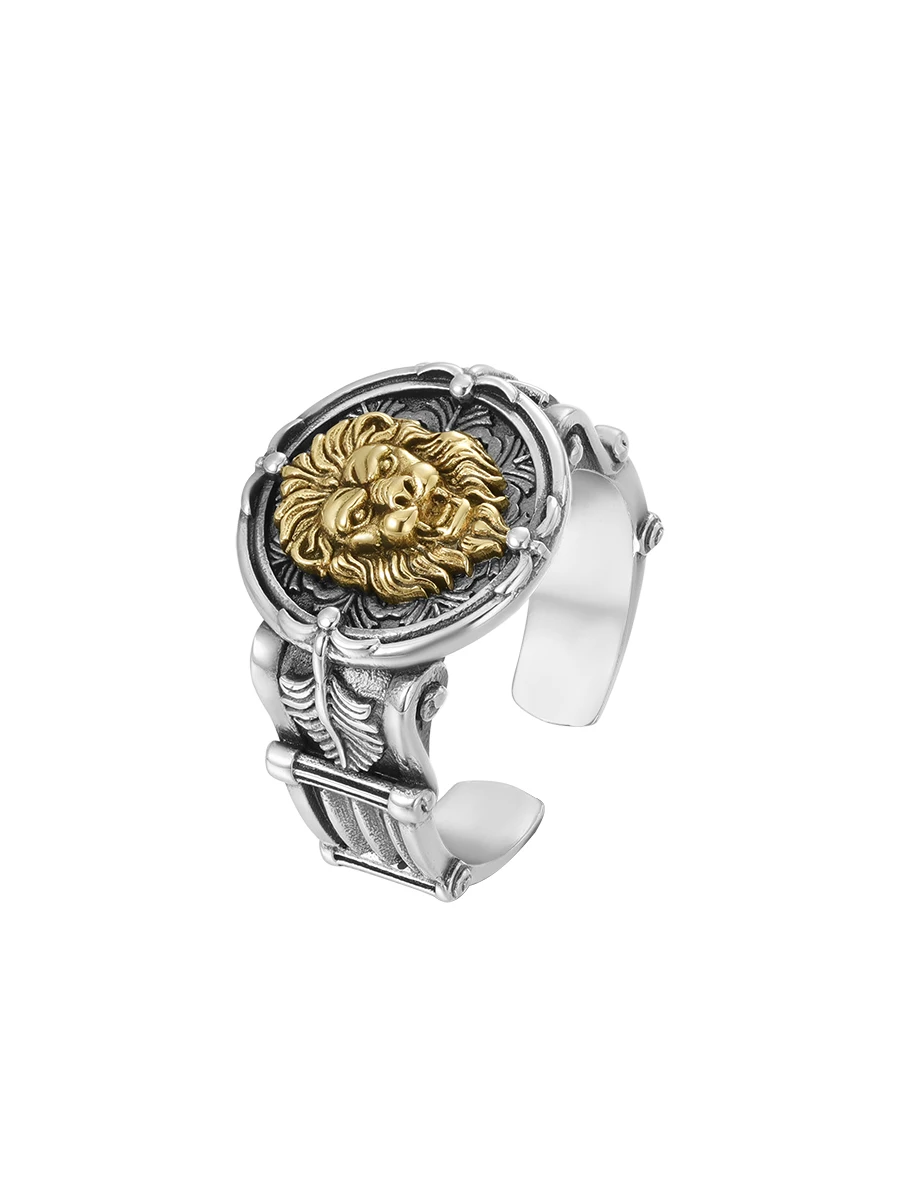 S925 openende zilveren ring gepersonaliseerde hiphop dominante Lion's Head Dragon schaallus