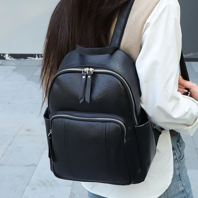 Luxury Desig Top grain Genuine Leather Women Backpack Large Capacity Men's Travel Casual backpacks Double Shoulder Strap Bag 배낭
