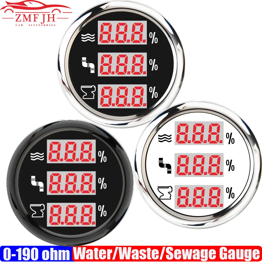 

ZMFJH 3 IN 1 Digital 52mm Gauge Water Level+Waste Level+Sewage Level Gauge with Flashing Alarm Red LED Multi Meter Waterproof