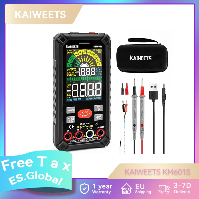 KAIWEETS KM601S Digital Multimeter 10000 Counts True-RMS Meter Smart Mode Manual Mode Rechargeable Battery Flashlight Auto-Lock