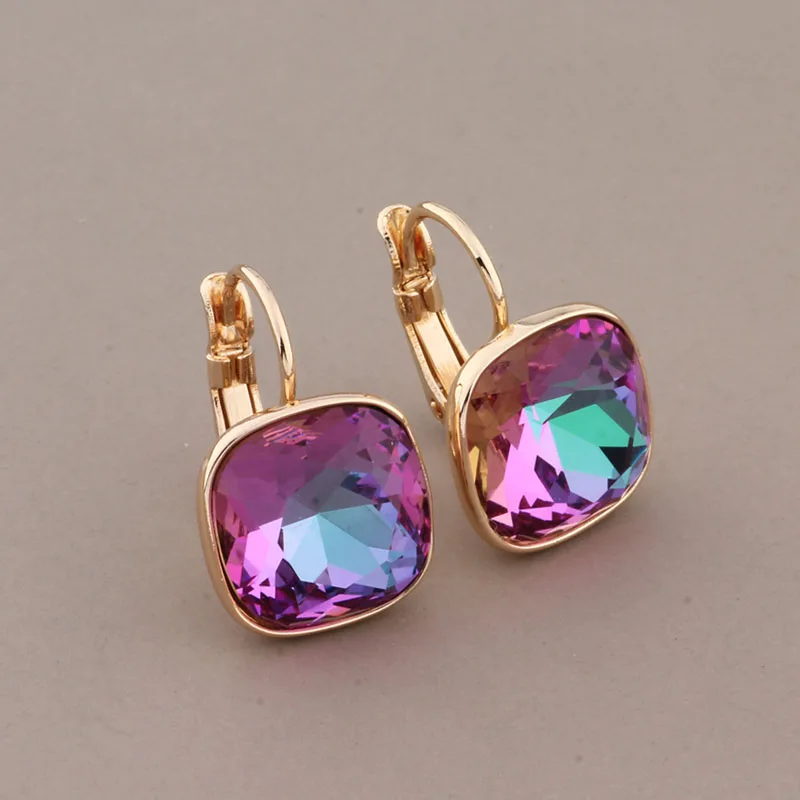 New Trend Gold Color Square Earrings for Women Unusual Colorful Dangle Earrings Luxury Quality Jewelry