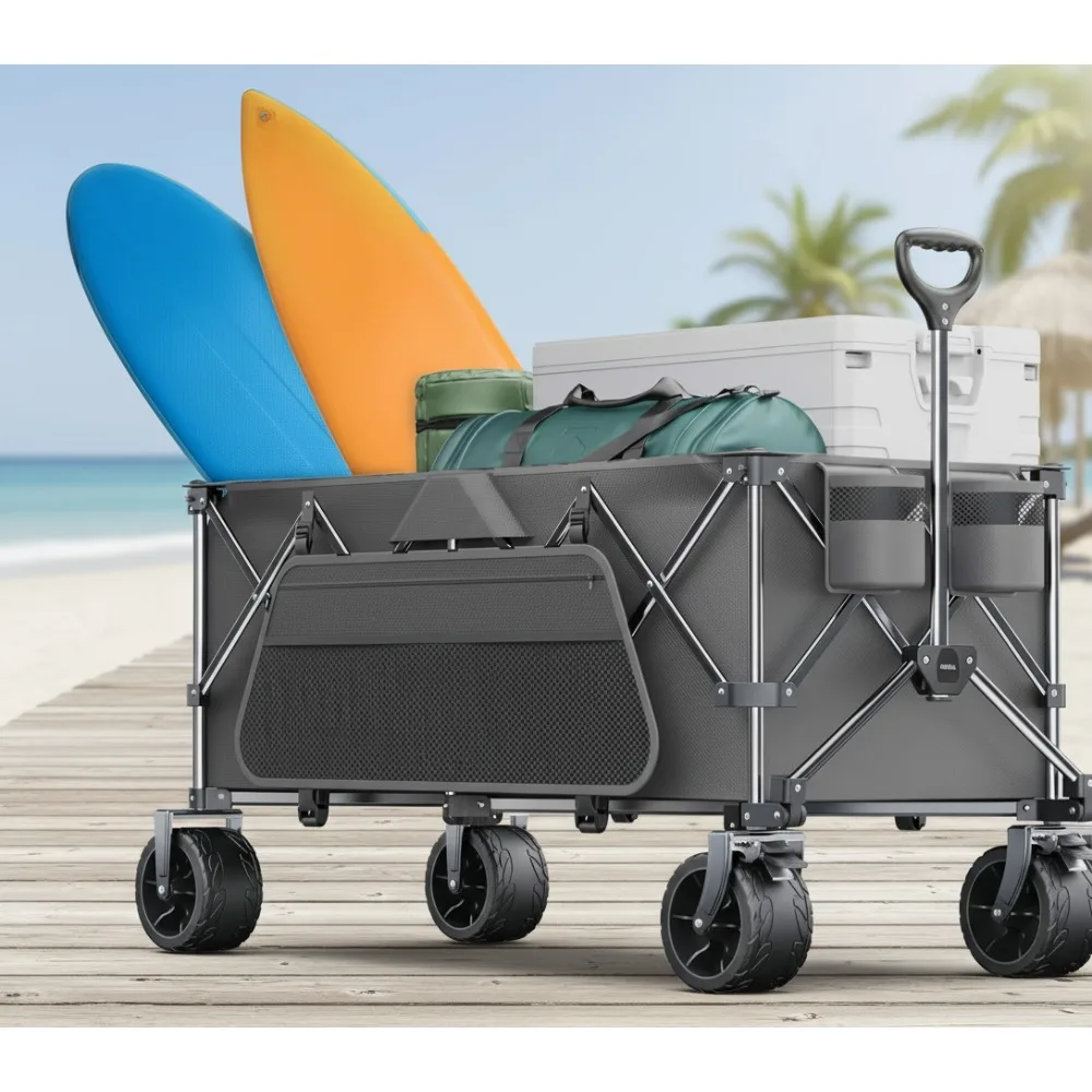 

440Lbs Heavy Duty Folding Wagon Cart with Big Wheels, Ideal for Camping Garden Transport Outdoor Sports