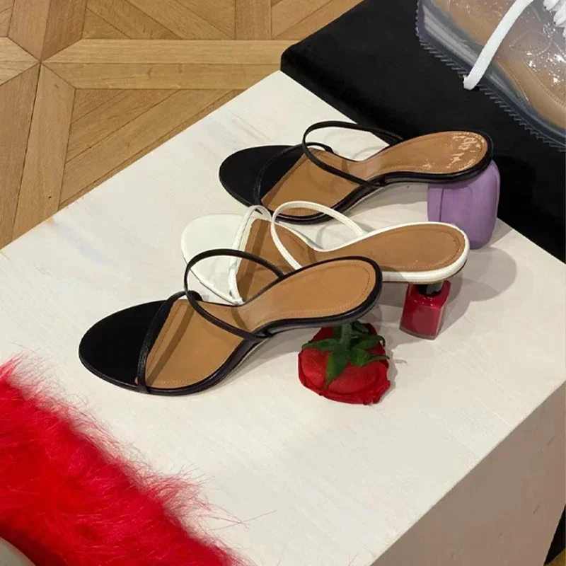 Rose Heel Black Slippers Woman Summer 2025 White Open Toe Sandals Fashion Slingback High Heels Sandals 8.5Cm