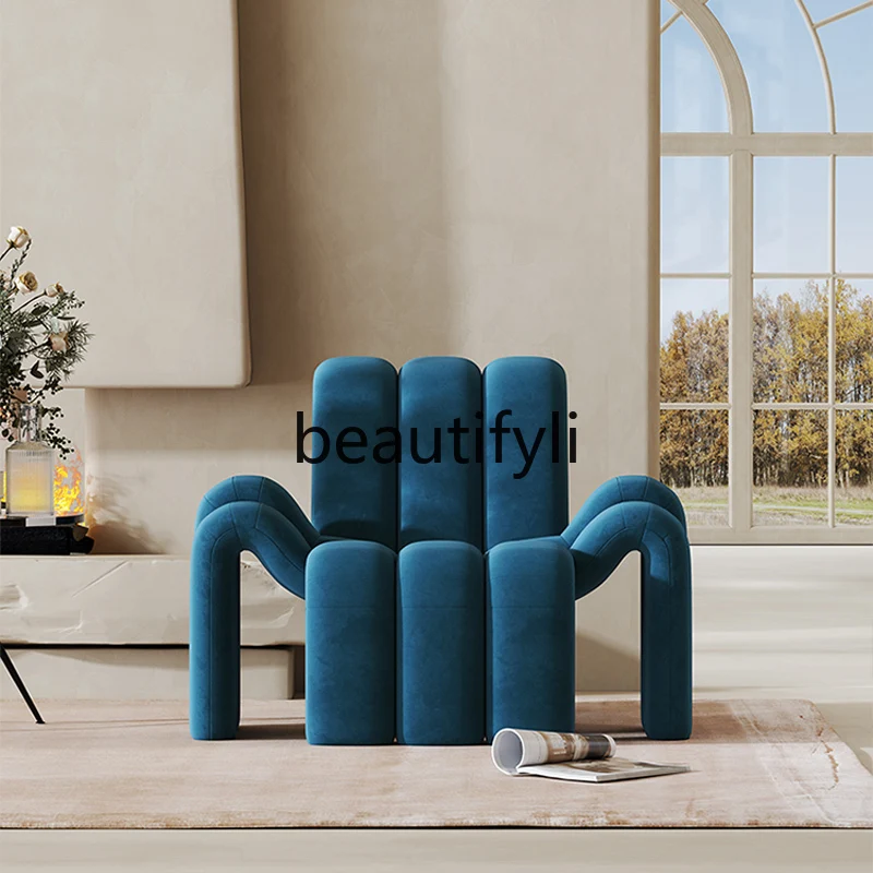 Creative special-shaped single chair Modern blue flannel light luxury leisure chair Spider type