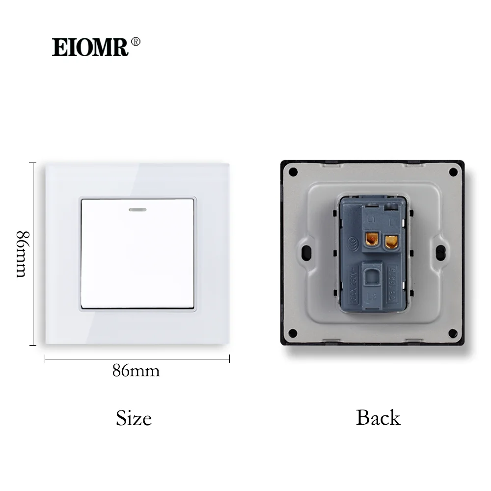 EIOMR Wall Switch Light 1 Gang 1 2 Way Control Socket Push Button EU Standard AC 110V-250V Toggle Switch on/Off Lamp Wall Switch