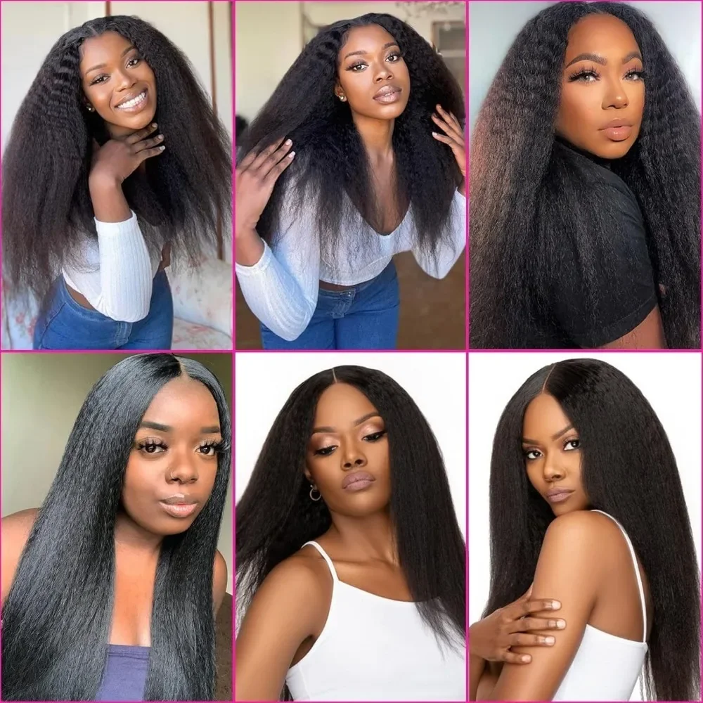 Kinky Straight Human Hair 3 Bundles With 4x4 Lace Closure Free Part Brazilian Remy Yaki Straight Human Hair Bundles With Closure