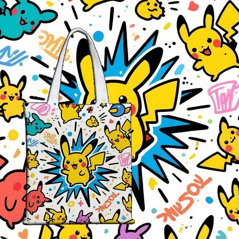 Pokémon Cute Canvas Bag Canvas Tote Student Tutoring Bag School Commute Large Capacity Bag Gift for Friends Fun Gift