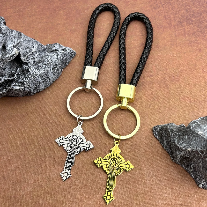 الكاثوليكية سانت بنديكت ميدالية الصليب مفتاح سلسلة للنساء الرجال الذهب اللون الفولاذ المقاوم للصدأ سان بينيتو خاتم هدية