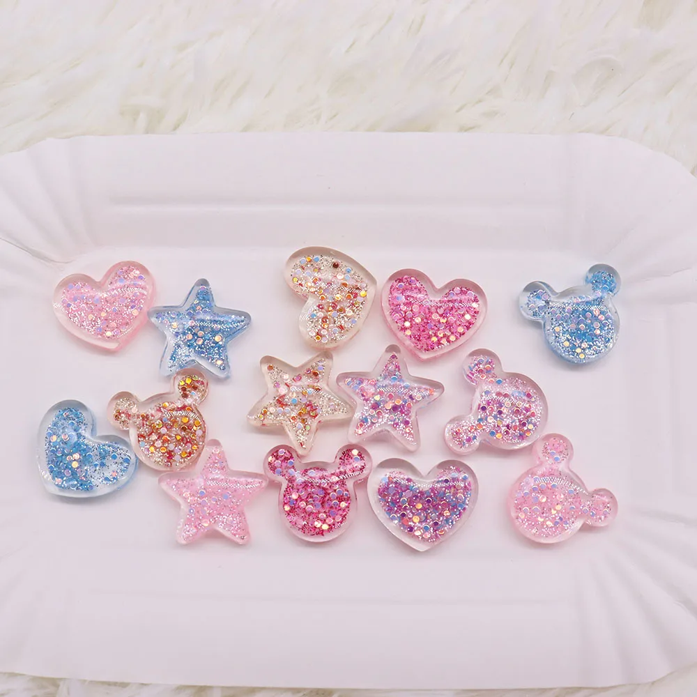 1pcs Resin Kawaii Colorful Transparent Sequins Star Heart Bear Sandals Shoe Accessories Designer Decorations DIY Wristbands