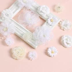 White Artificial Flower Head Chiffon Fake Flowers Home Decor Wedding Decoration 2023 New Year Christmas DIY Wreath Handicraft