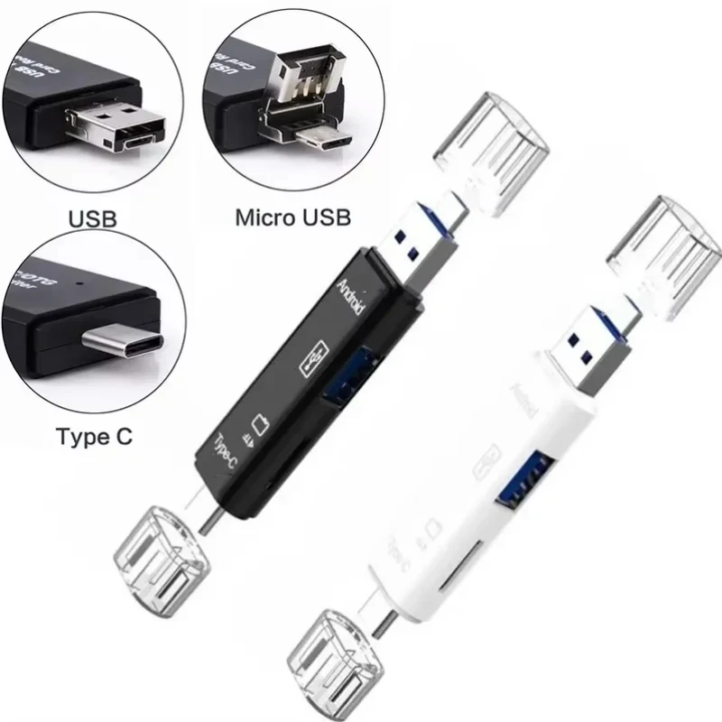 1-2pcs 5 in 1 Multifunction USB 2.0 Type C USB Micro USB SD TF Memory Card Reader for Android Computer Dock OTG Type C Adapter