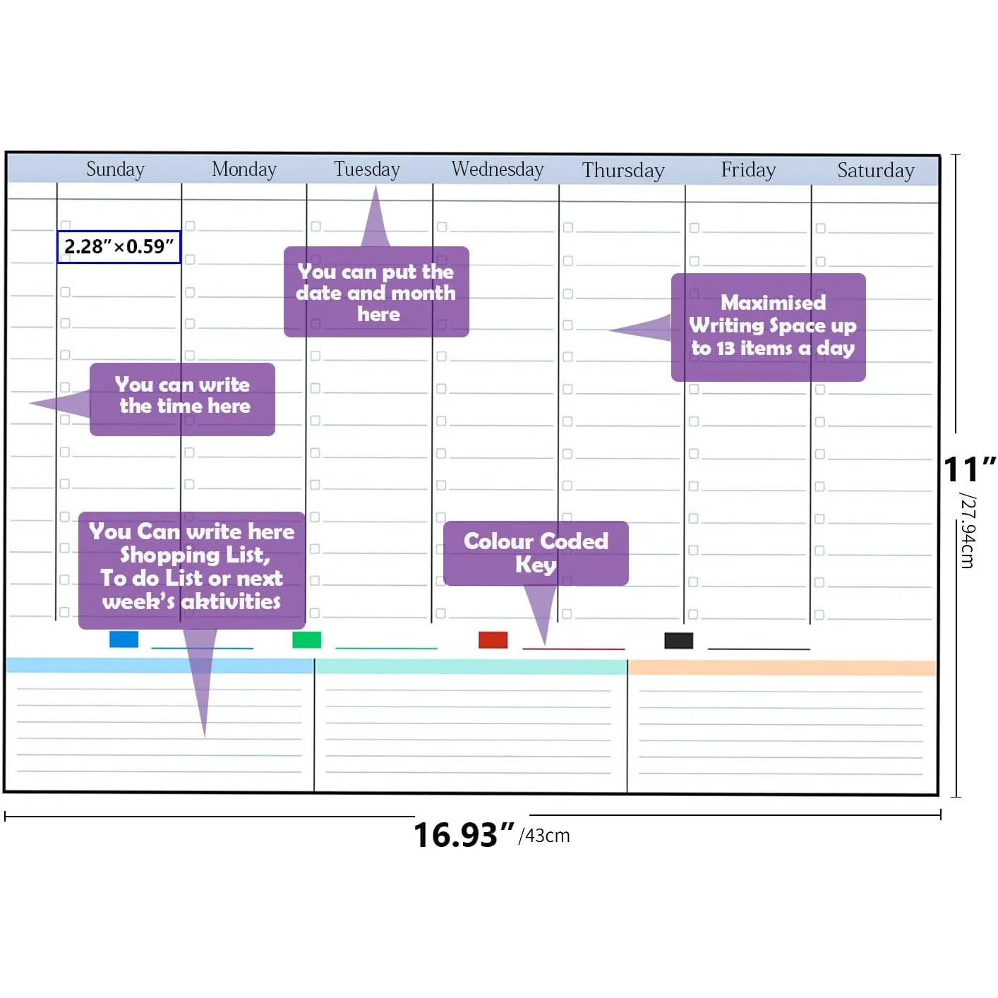 Magnetic Weekly Dry Erase Board Calendar Fridge, 16.9x11Schedule Board, Weekly Planner Whiteboard Calendar with Hourly Slots To