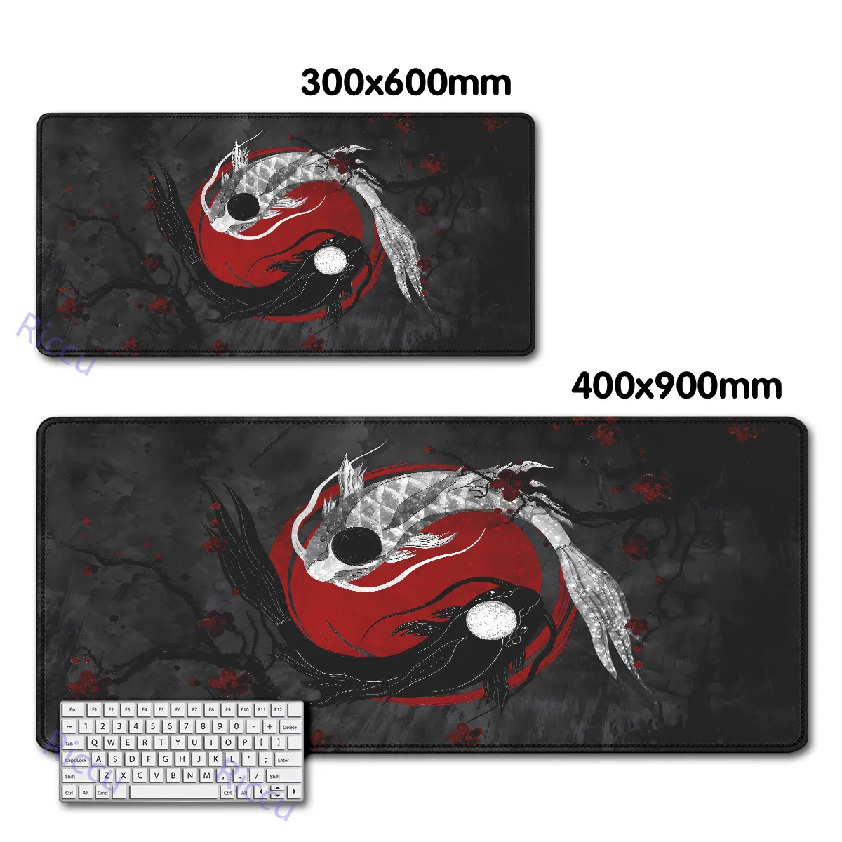 Imagem -05 - Tapete de Mesa Japonês para Deskmat de Jogos Borracha Mousepad Preto e Branco Peixe Koi Arte Japonesa Selo Yin-yang Grande Xxl