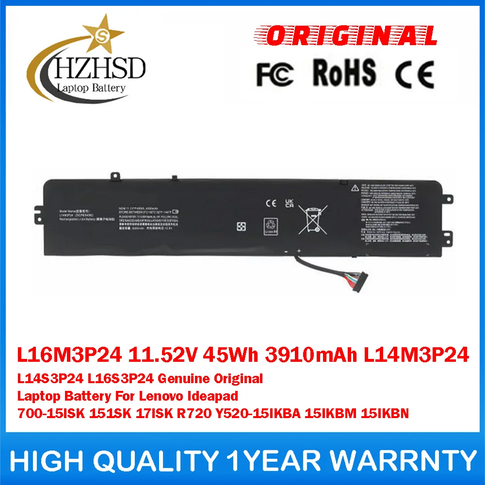 

L16M3P24 11.52V 45Wh 3910mAh L14M3P24 L14S3P24 L16S3P24 Genuine Original Laptop Battery For Lenovo Ideapad 700-15ISK 151SK 17ISK