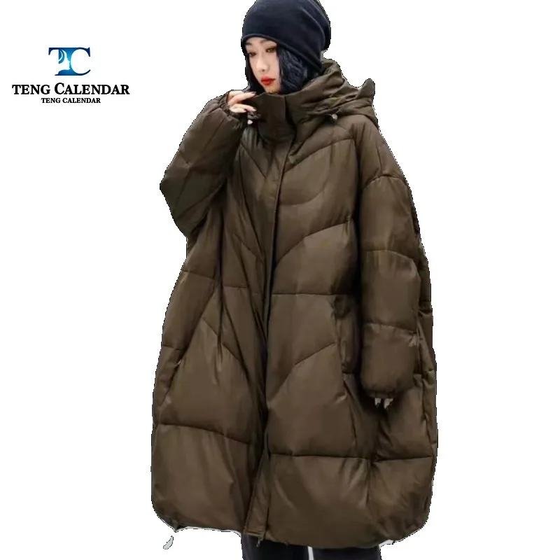 Oversized Down Jacket, Women\'s 200 Pound Medium To Long Warm and Loose White Duck Down Jacket, 2024 Winter New Style