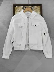 B*C New Female Thin Jacket White Cotton Linen Beaded Zip Shirt Top Woman Clothing