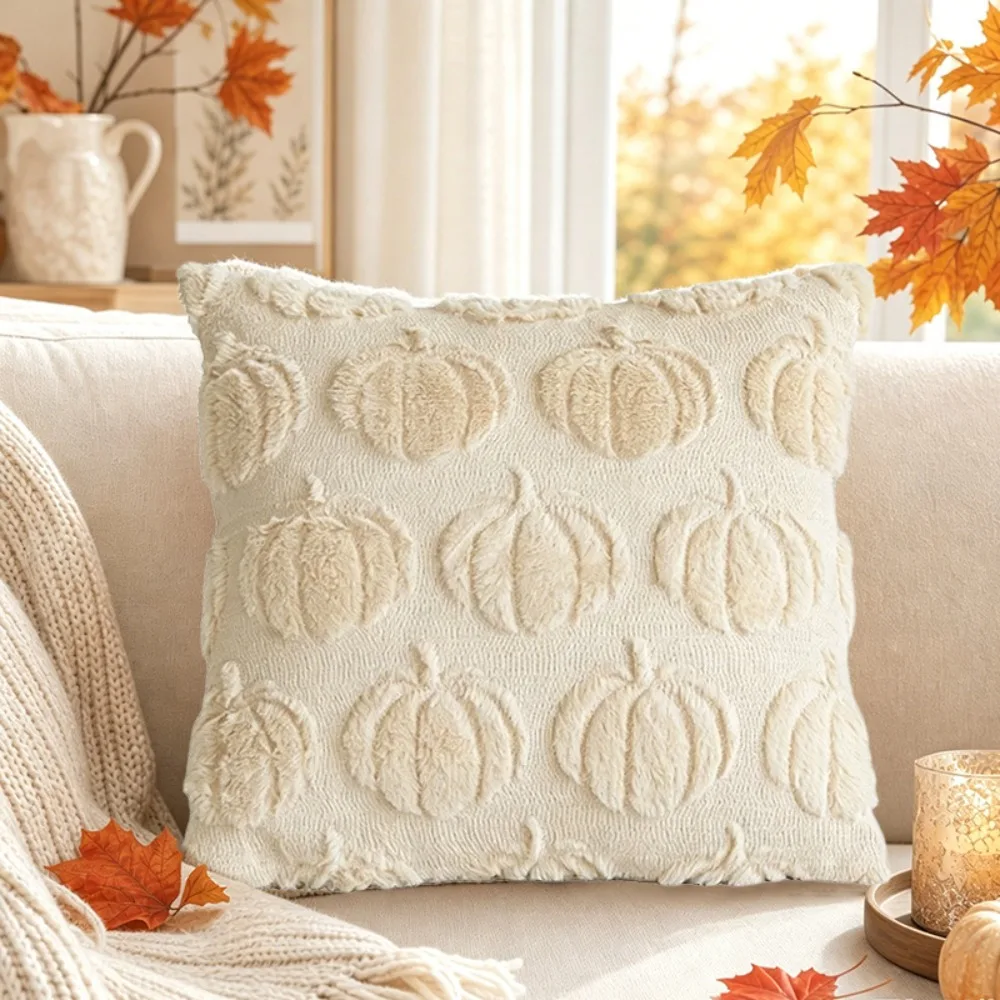 18x18 Inches Throw Pillow Covers Soft Fabric Faux Wool Material Pillowcase Embroidery Details Quilting Design