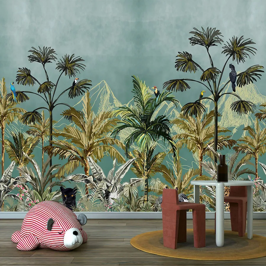 

Современные самоклеящиеся обои-панели для декора стен, художественное оформление для гостиной, фреска с изображением джунглей и деревьев