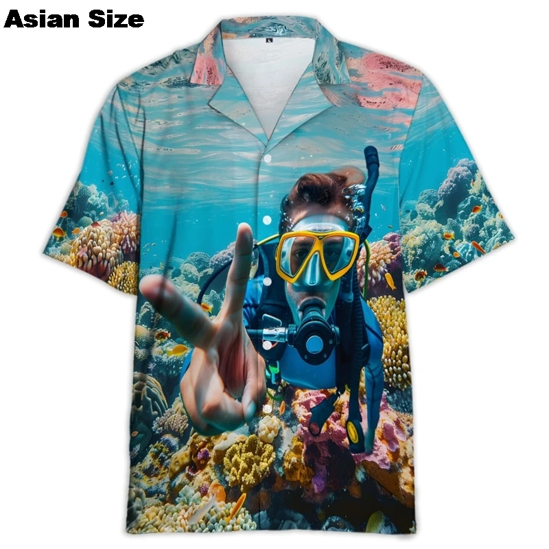 Scuba Diving Ocean 3D Printed Hawaiian Custom Name Beach Shirts Mens Summer Hawaii Short Sleeve Male Lapel Tshirt Female Tops