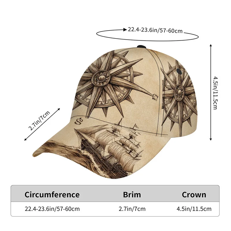 Customization One Nautical Compass And Ship Design Classic Baseball Cap - A Trendy Duckbill Hat, Great For Everyday Use, Featuri
