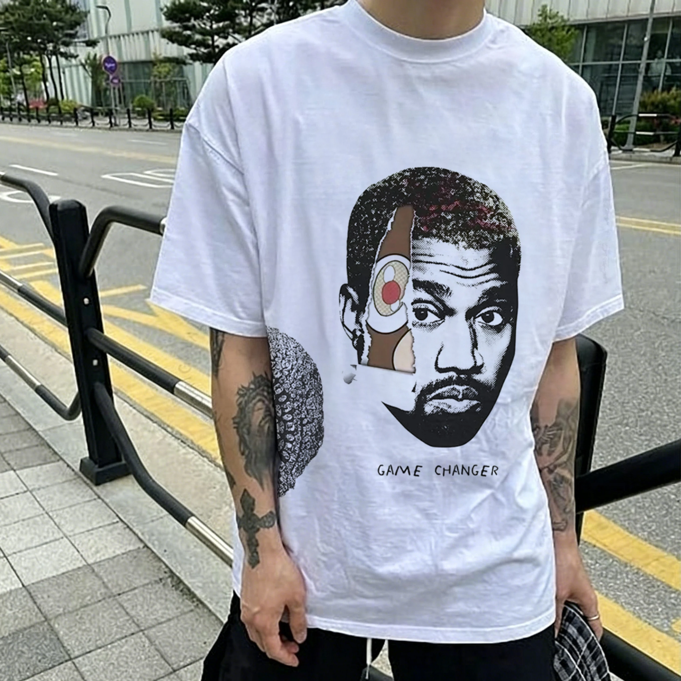 Kanye West Game Changer Graphic T Shirt Y2K Rap Streetwear Cotton Tee Retro Graphic Print Harajuku Streetwear Men Women Tops