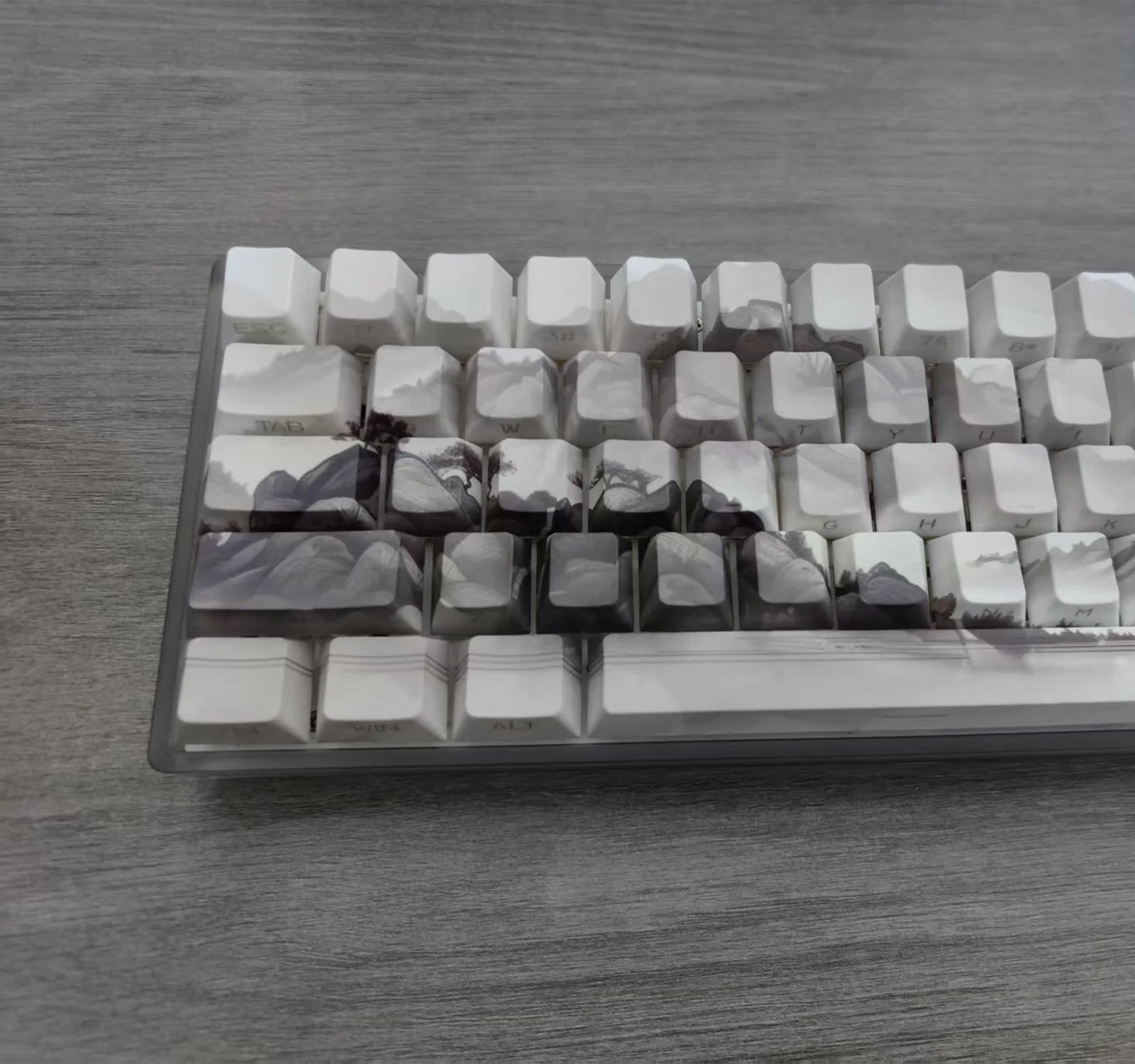 135 Keys Black and White PBT Double Shot Keycaps Side Printed Shine Through Cherry Profile Keycap for Game Mechanical Keyboard