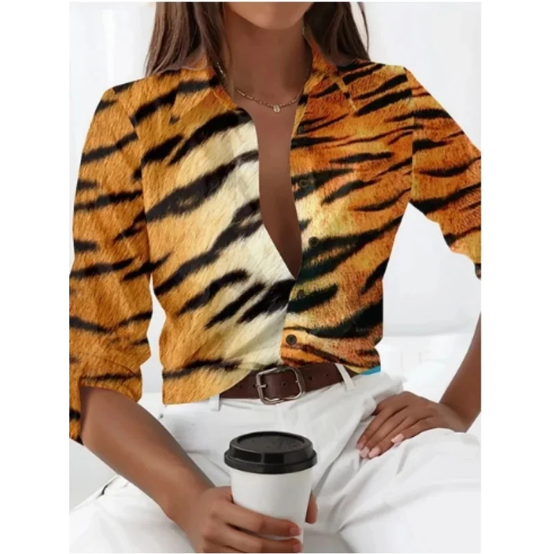 2024 New Leopard Print Pattern Long Sleeve Shirt For Womens Loose Casual shirt Top personalized Street Trend style Ladies Blouse