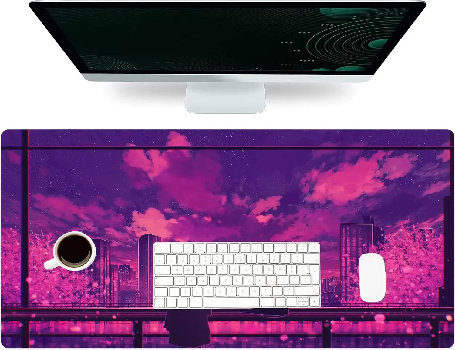 لوحة ماوس للألعاب XXL عرض المدينة لوحة مفاتيح الكمبيوتر باللون الأحمر كبيرة الحجم بساط ماوس أنيمي قاعدة مطاطية كبيرة 30 × 80 × 0.3 سم