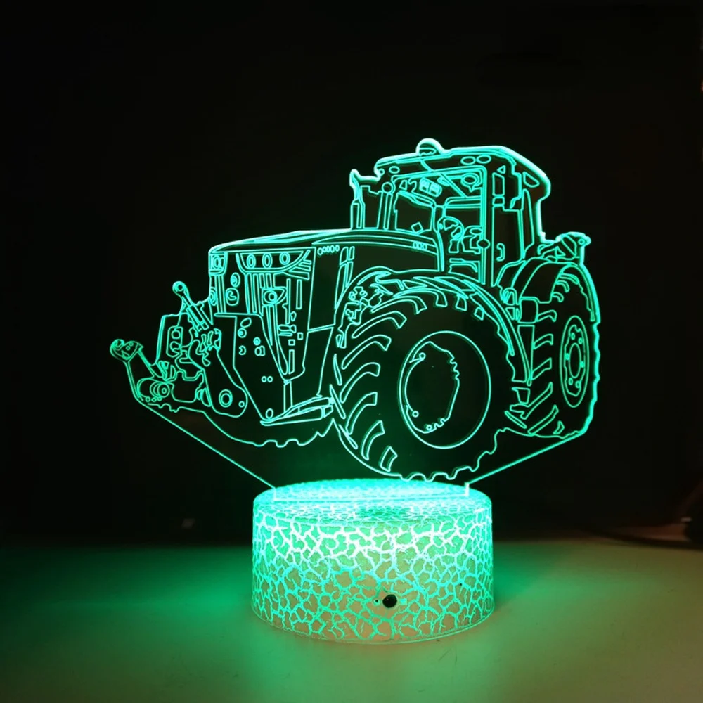 Tractor 3D Illusion Lamp LED Night Light 7 Color Changing Acrylic USB Table Desk Lamps Bedroom Decoration Gifts for Boys Kids