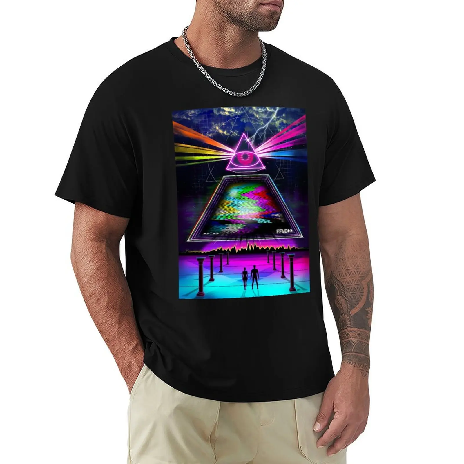 Static Intelligence - VHS 80s Retro Glitch T-Shirt Lightweight Basic Short Sleeve Shirt