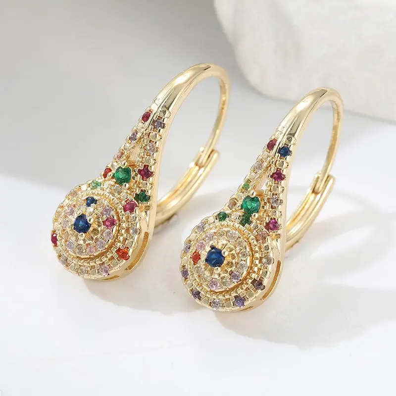Modische, mit mehrfarbigem Zirkonia besetzte Ohrhänger für Damen, Bohemian-Stil, Retro-Ohrringe, trendiges Accessoire, Schmuckgeschenk