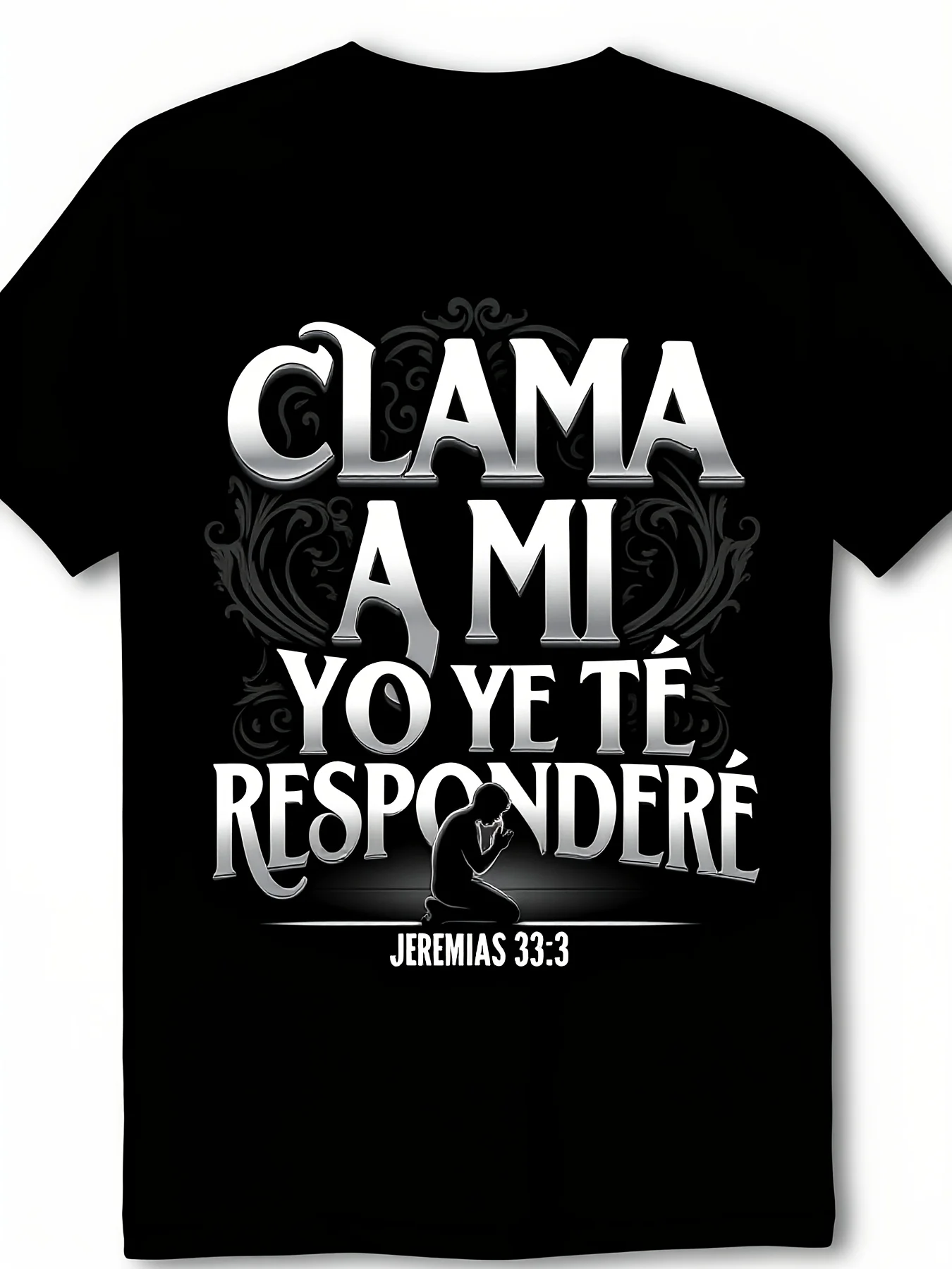 Christian Spanish Bible Verse T-Shirt Jeremiah 33:3 Call on My Father Prayer Unisex 2026 Model Black T-Shirt Vintage Casual Round Neck Printed Short Sleeve T-Shirt Suitable for Daily Commuting and Outdoor Activities Machine Washable