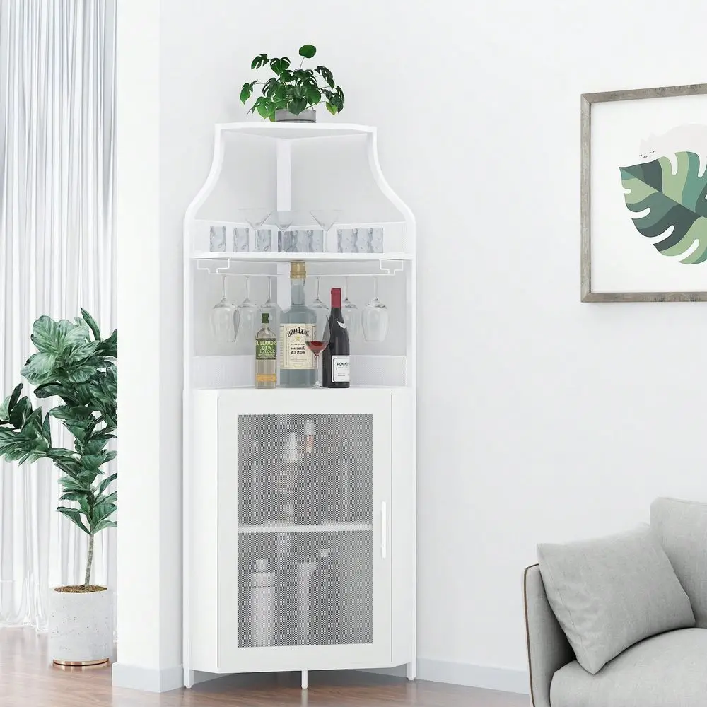 

Bar Cabinet, Wine Bar Cabinet With Large Storage Space And Detachable Wine Rack, Wine Cabinets With Glass Holder And Mesh Door