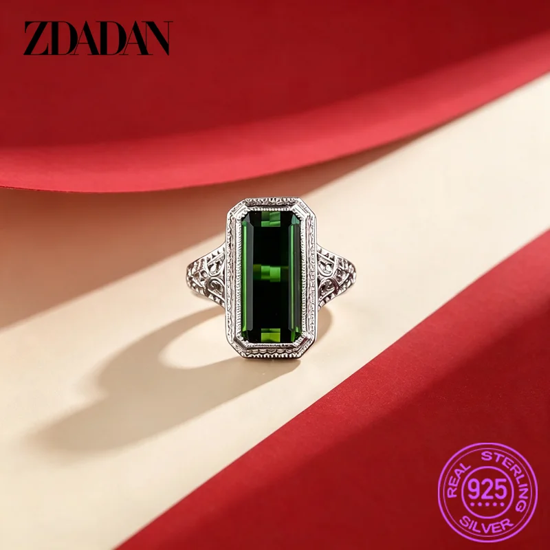 ZDADAN 925 Sterling Silver Big Square Emerald Gemstone Ring For Women Wedding Jewelry Accessories Wholesale