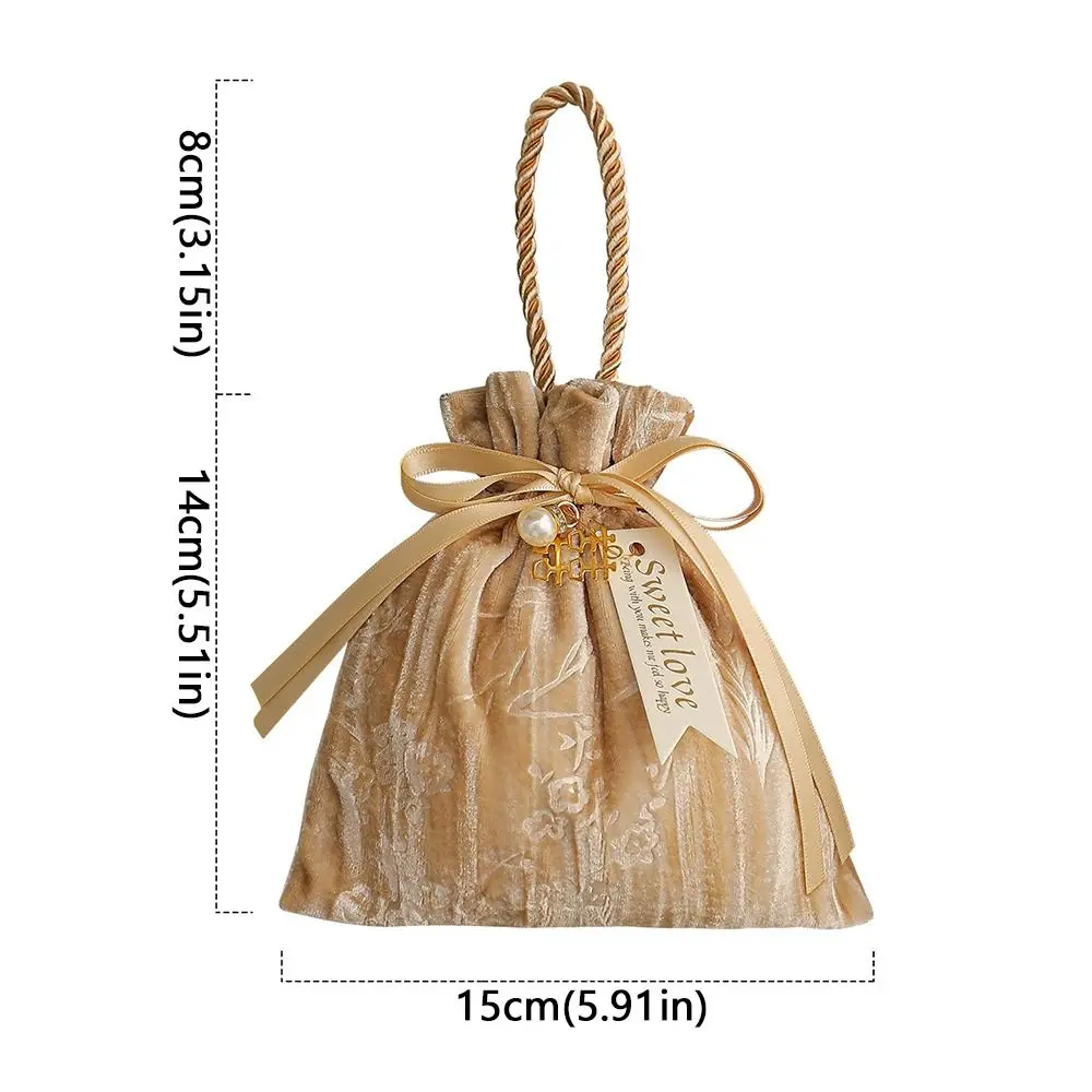 Elegant Ribbon Bow Velvet Candy Box Dust Protect with Tassel Gift Bag Flower Handbag Drawstring Bag Jewelry Storage view 6