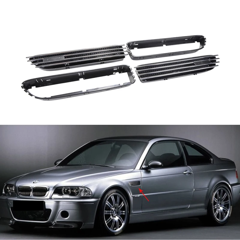 M3 Replacement Side Vent ABS Chrome Side Grill Grille Fender Vents for BMW E46 E90 M3(with M3 badges)