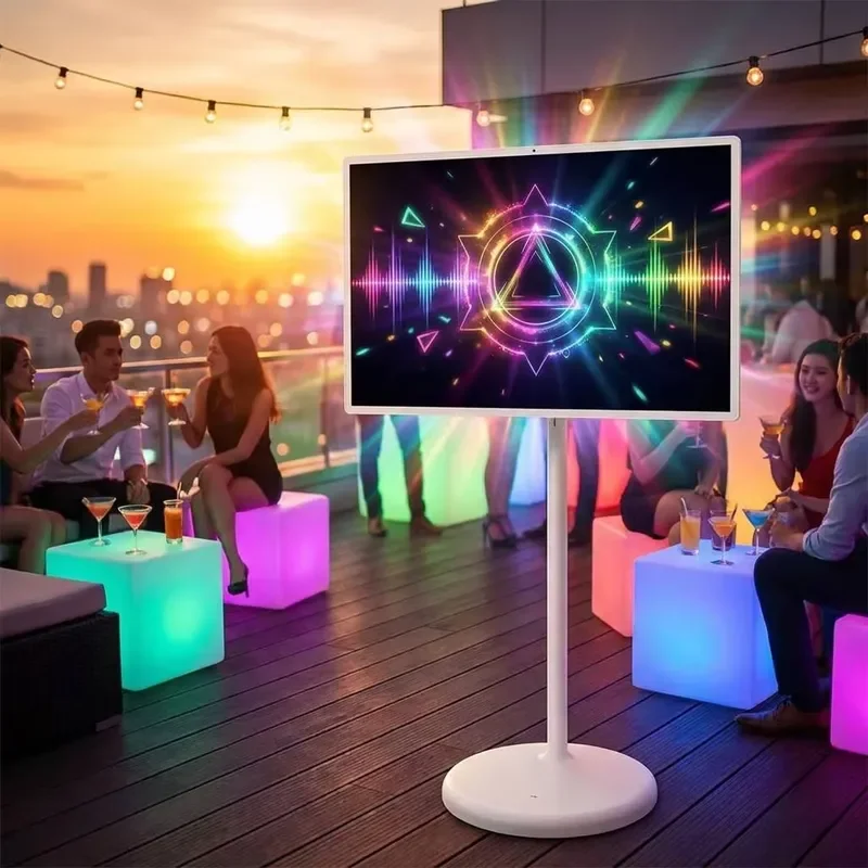 BOLRZO 32-Inch Wheeled Portable TV 1080P, Battery Powered, Smart Touch Screen for Outdoor Terrace Garden Poolside