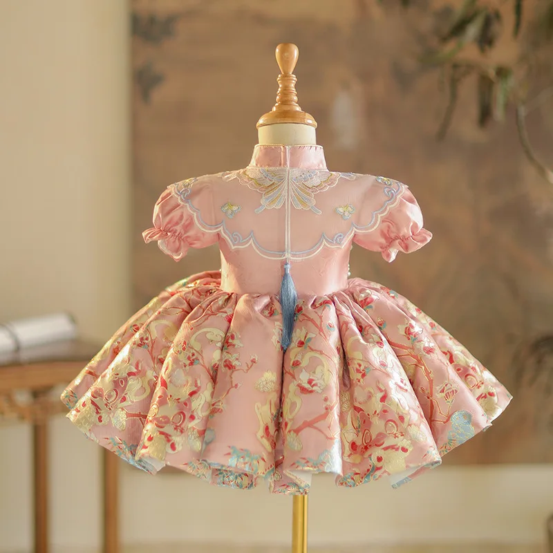 2026 New Girls Chinese Guofeng Style Pink Princess Gown Children Cute Elegant Birthday Wedding Performances Dress