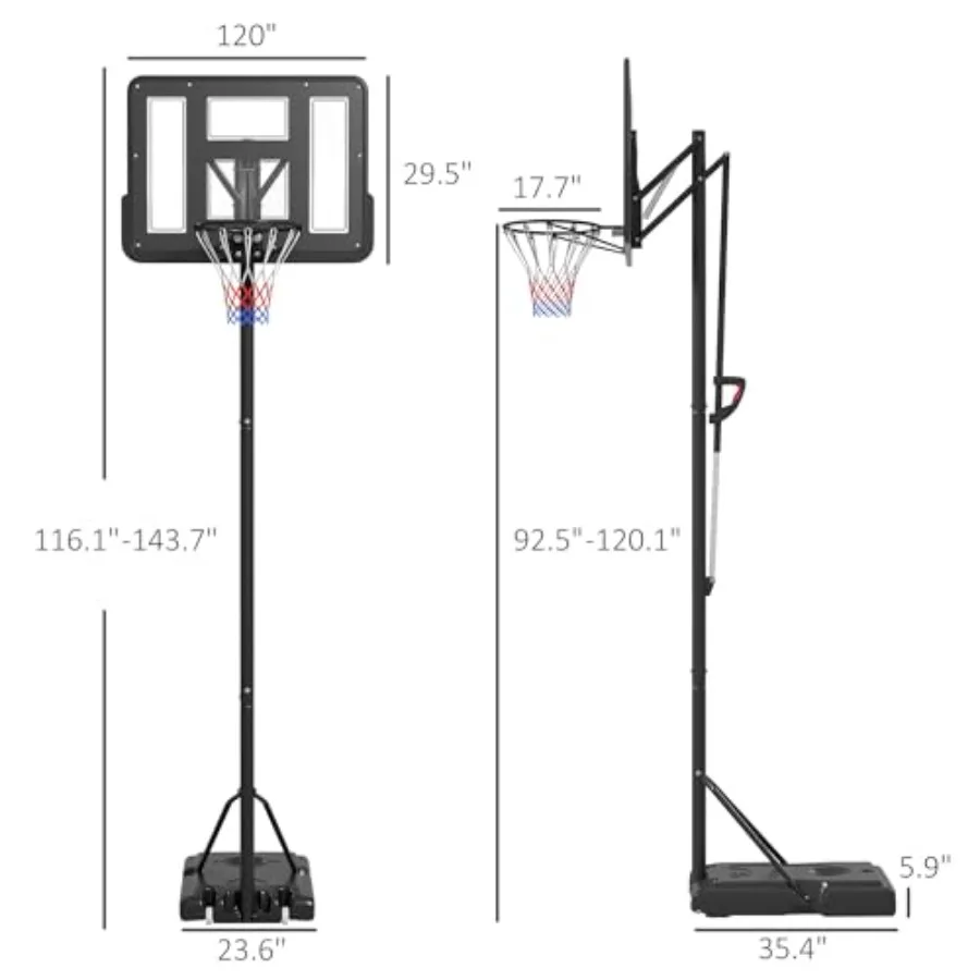 Portable Basketball Hoop with Height Adjustable from 7.7 to 10 Feet Featuring a 43Inch Shatterproof Backboard Integrated Wheels