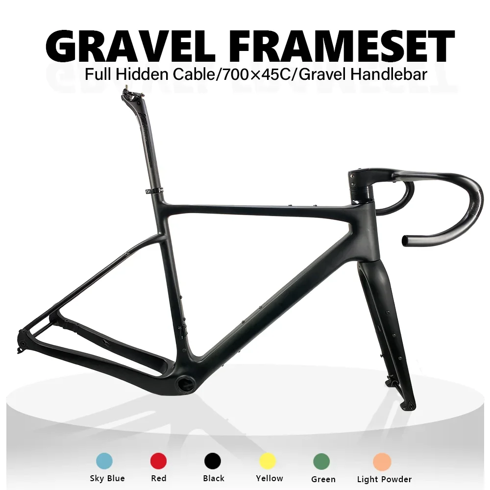 

2022 NEW Carbon Gravel Frame 700C*45C BB386 Flat Mount Disc Brake Gravel Bicycle Frameset 13.3° Flare Handlebar Cyclocross Bike