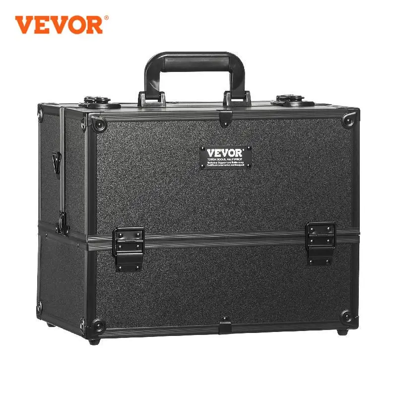 

VEVOR Makeup Train Case Large Portable Cosmetic Case, Professional Makeup Storage Box w/ Handle & Strap Travel for Women & Girl