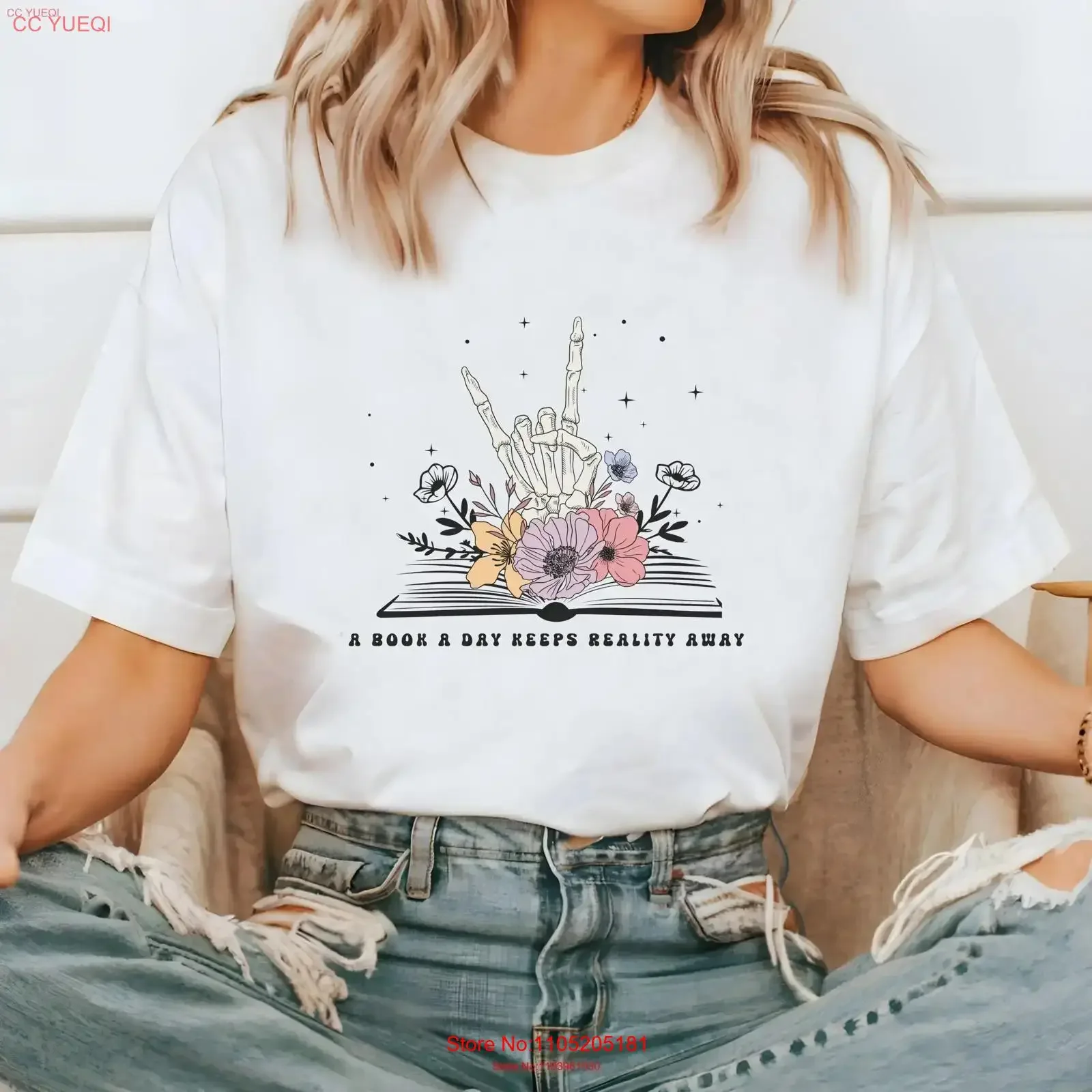 book shirt a day keeps reality away cute lover club reading let s read skeleton tee vintage Washed Slightly graphic streetwear