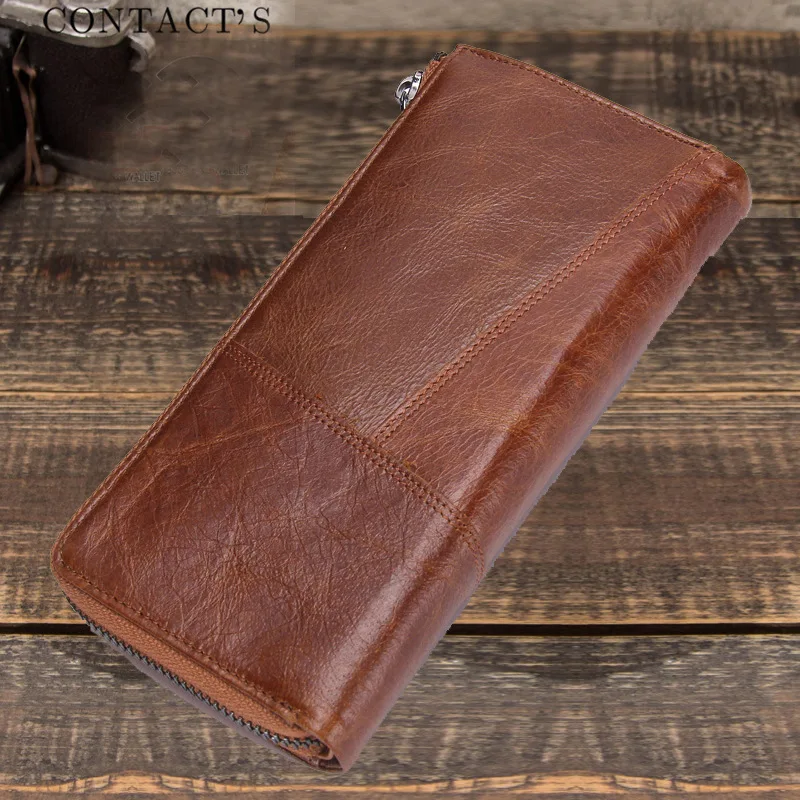 HTS-M1041 Long Top Layer Cowhide Men's Wallet, Fashionable and Casual Multifunctional Leather Handbag
