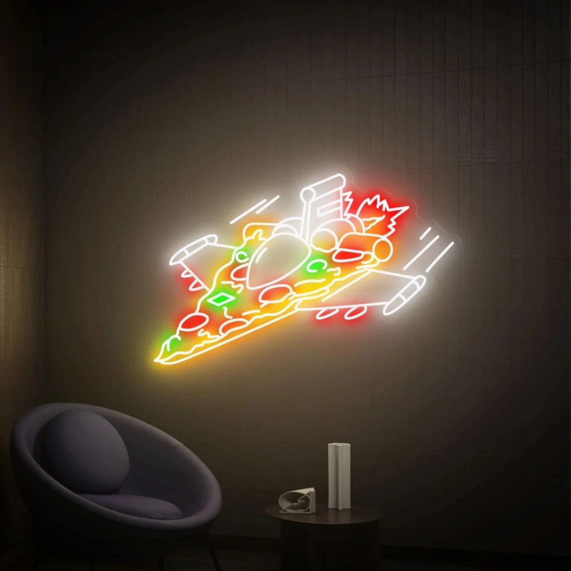 Pizza Airplane Neon Sign, Pizza Fighter Neon Sign, Wall Decor Kid's room Led neon Light, Neon Sign Bedroom, GAME ROOM Sign