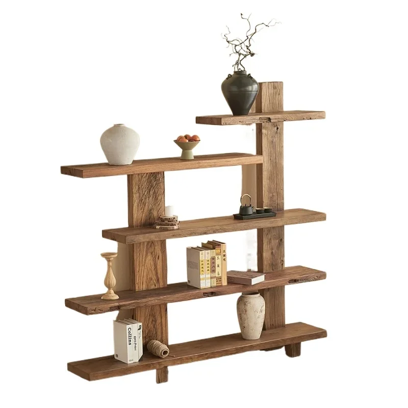 Wabi Sand Wind Soli d Wood Bogu Frame  Pa vilion Against the Wall Bookshelf Display Cab inet