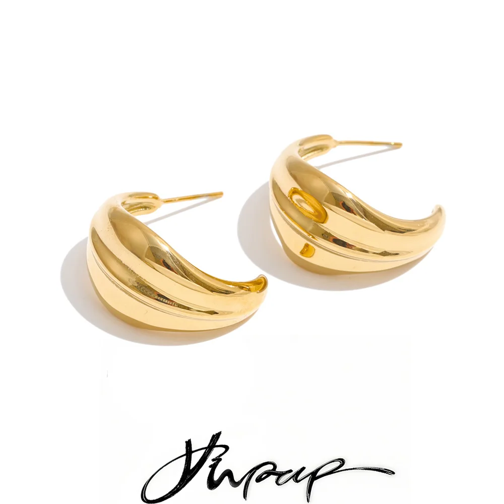Yhpup Stainless Steel Huggie Earrings for Women Personalized C Shape Geometric Modern Casual Minimalist Jewelry