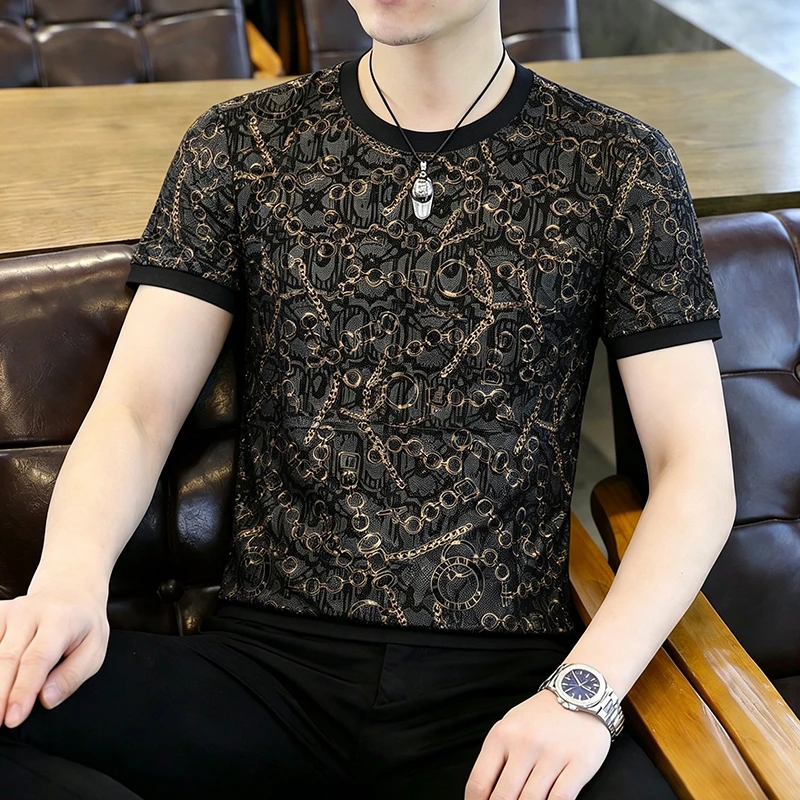 Polyamide Blend Stretchy T Shirt For Men Short Sleeved Slim Fit Summer Quality Softness Cool Feeling Fashion Camisetas De Hombre