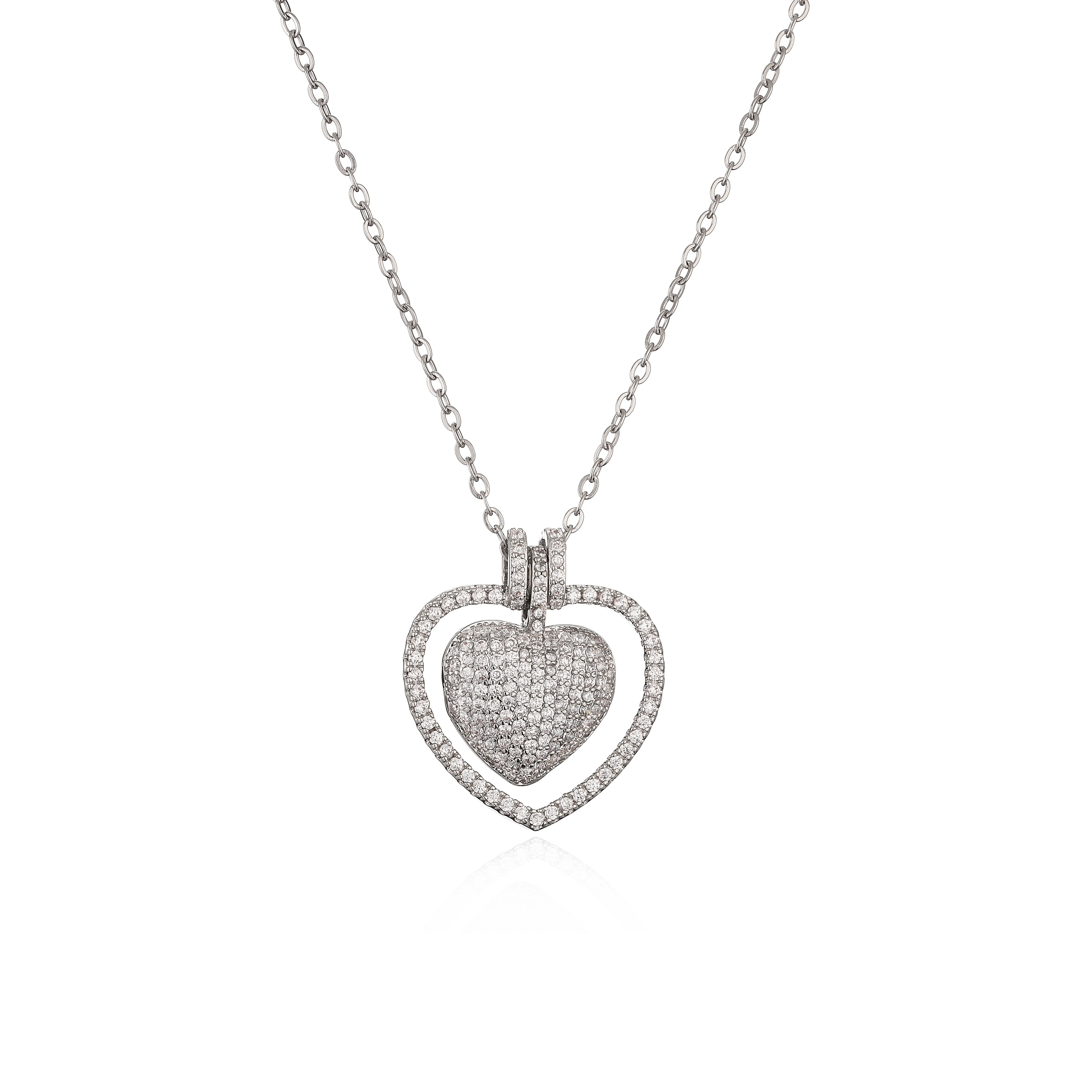 HECHENG, NEW Romantic Heart Necklaces for Women Cubic Zirconia Love Heart Pendant Necklace Brass